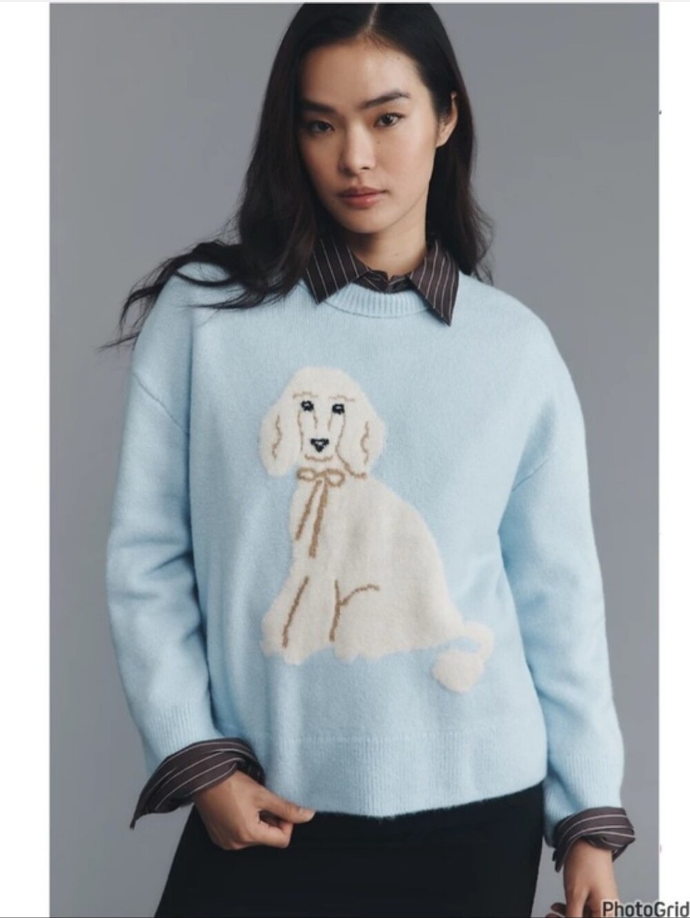 Anthropologie Maeve Crew Neck Dog Poodle Sweater Size Small